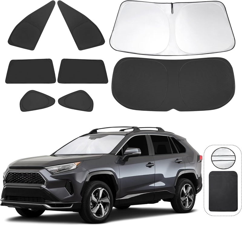 TINGLU Window Shades for Toyota RAV4 2019-2024 2025 Accessories Car Side Full Windows Rear Triangular Windshield Sun Shade Sun UV Rays & Privacy Protection for Camping,Napping,and Relaxing 8PCS - Image 1